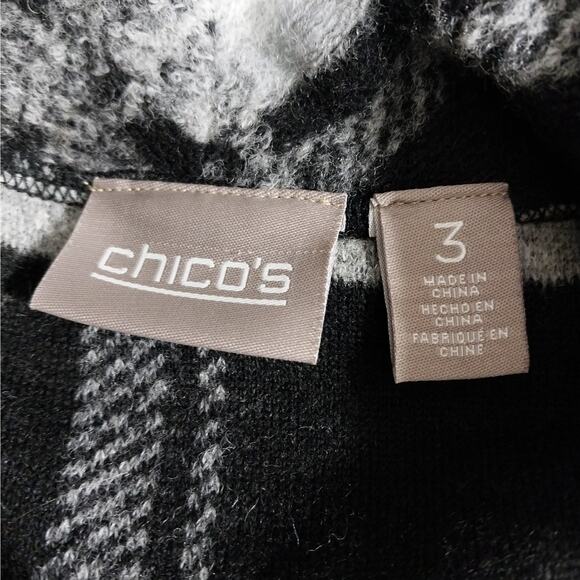 CHICO'S! BLACK & WHITE PLAID FINE WOOL BLEND DECONSTRUCTED JACKET! SZ L - Picture 7 of 10